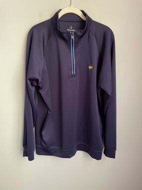 Masters Tech Men's Navy Quarter-Zip Pullover with Light Blue Trim Size Large